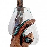 Mondgeblazen wandvaas op hout