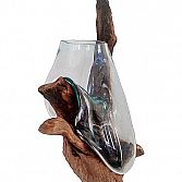 Mondgeblazen wandvaas op hout